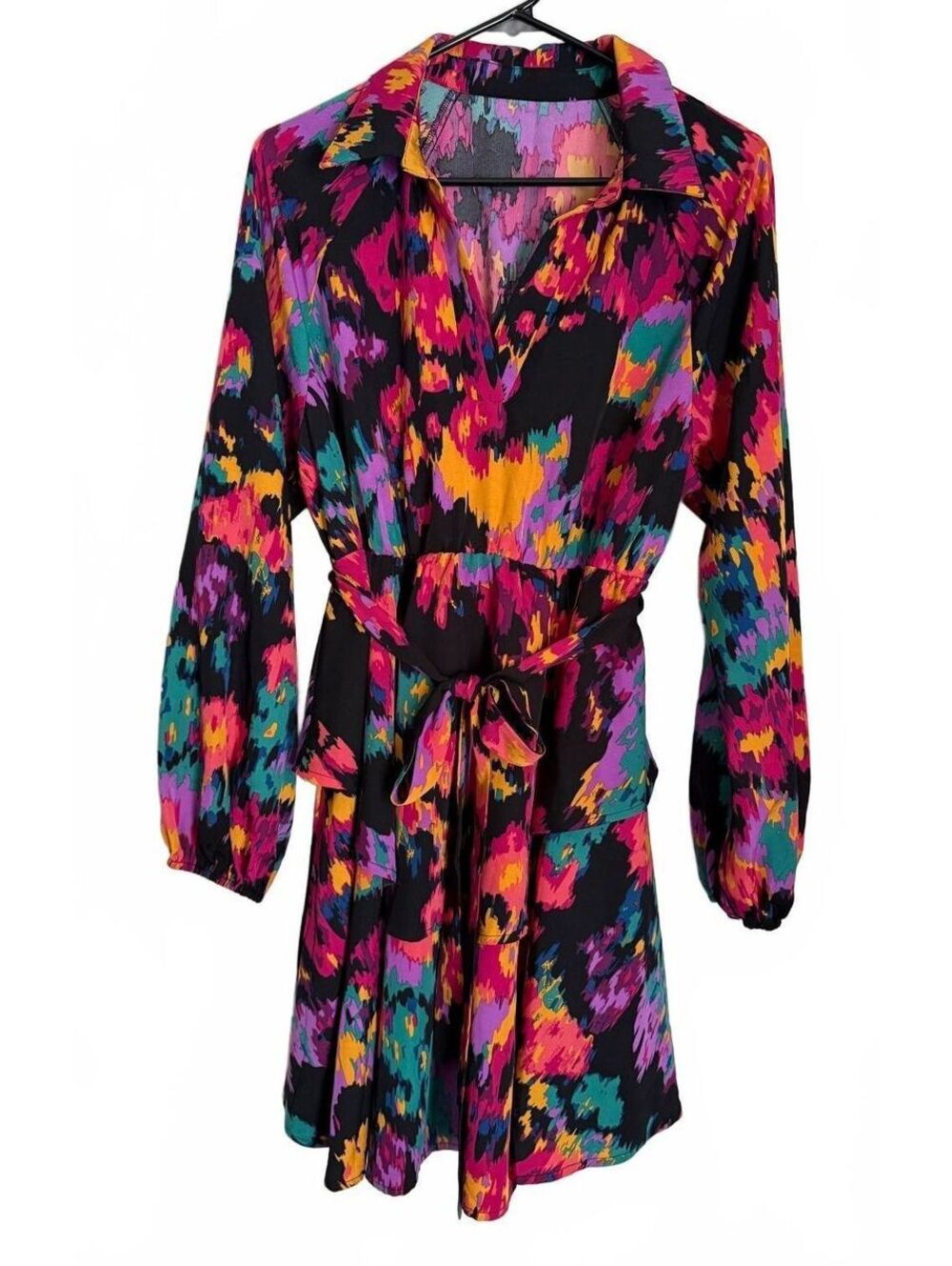 Colorful Retro Mini Dress Large Multicolor Indie Coquette Girl Tier Layer Flare